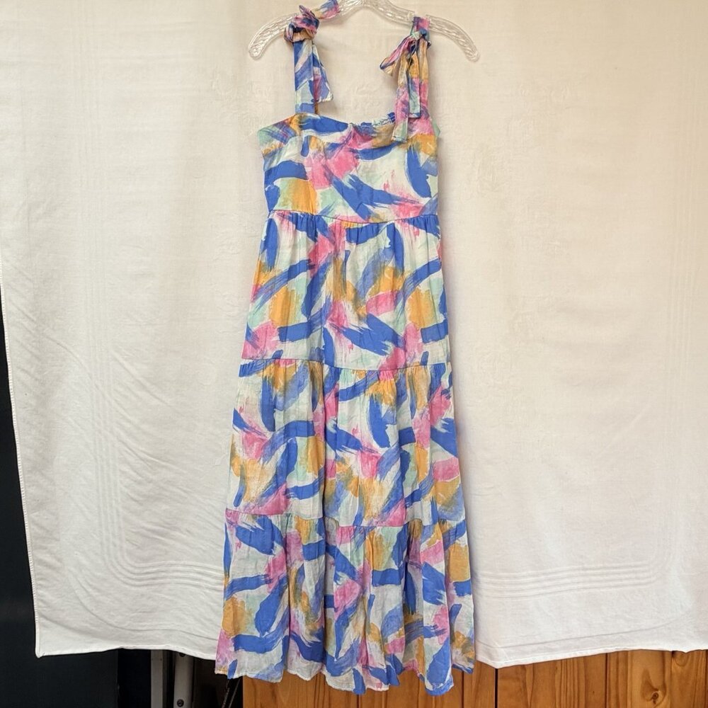 Blu Peppe Dress Women Medium Blue White Floral Smocked Boho Cottagecore Coastal